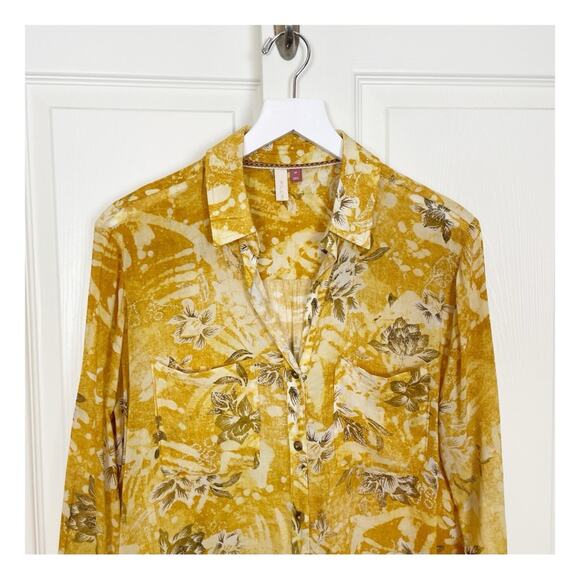 Anthropologie Pilcro Mustard Batik Floral L/S Viscose Blouse - Picture 3 of 10